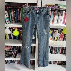 Miss Me y2k 2000s vintage low rise flare Blue Jeans Floral Embroidery denim